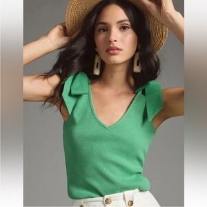 Anthropologie maeve the rafaella bow tie rib knit tank top womens XXS green